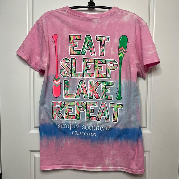 Simply Southern Eat Sleep Lake Repeat Graphic Knit Tee Women's Small Cotton - Picture 3 of 9